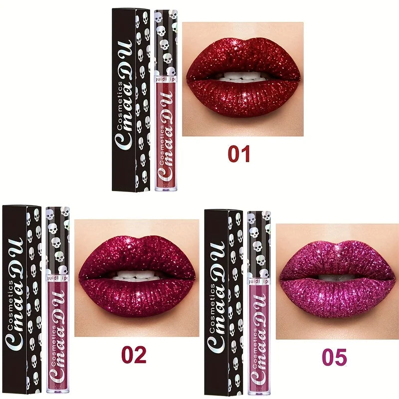 3PCS Skull Lip Gloss Set – Long-Lasting, Easy to Remove, Shiny Lipstick for Women, Ideal for Music Festivals, Halloween, mother' mbzr