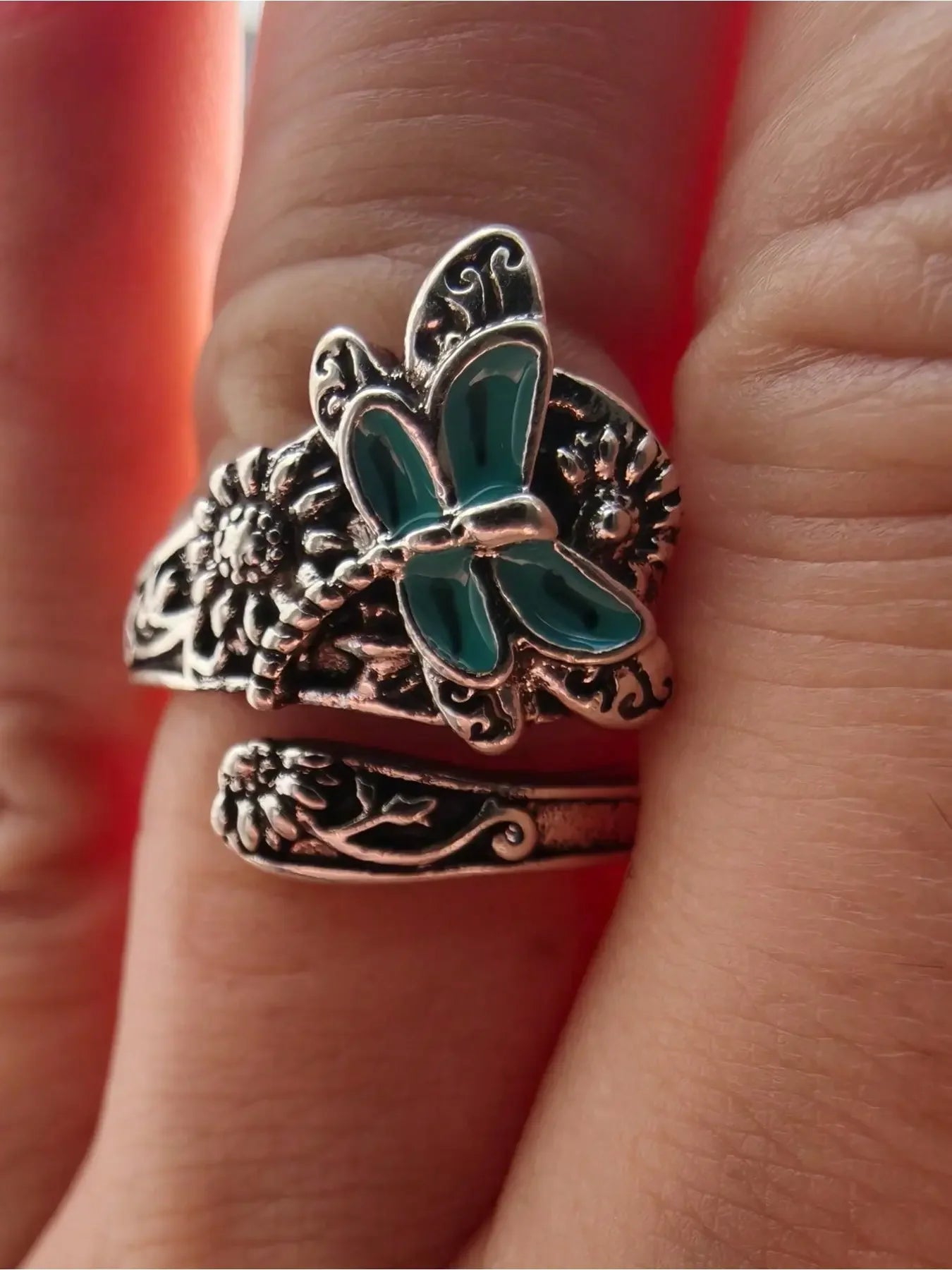 Retro Bohemian Style Silver Sunflower Ring, Vintage Rings, Boho Style Rings, Dragonfly/butterfly Spoon Ring, Ladies' Victorian Style Floral Jewelry, Party Gift, Anniversary Souvenir, Adjustable