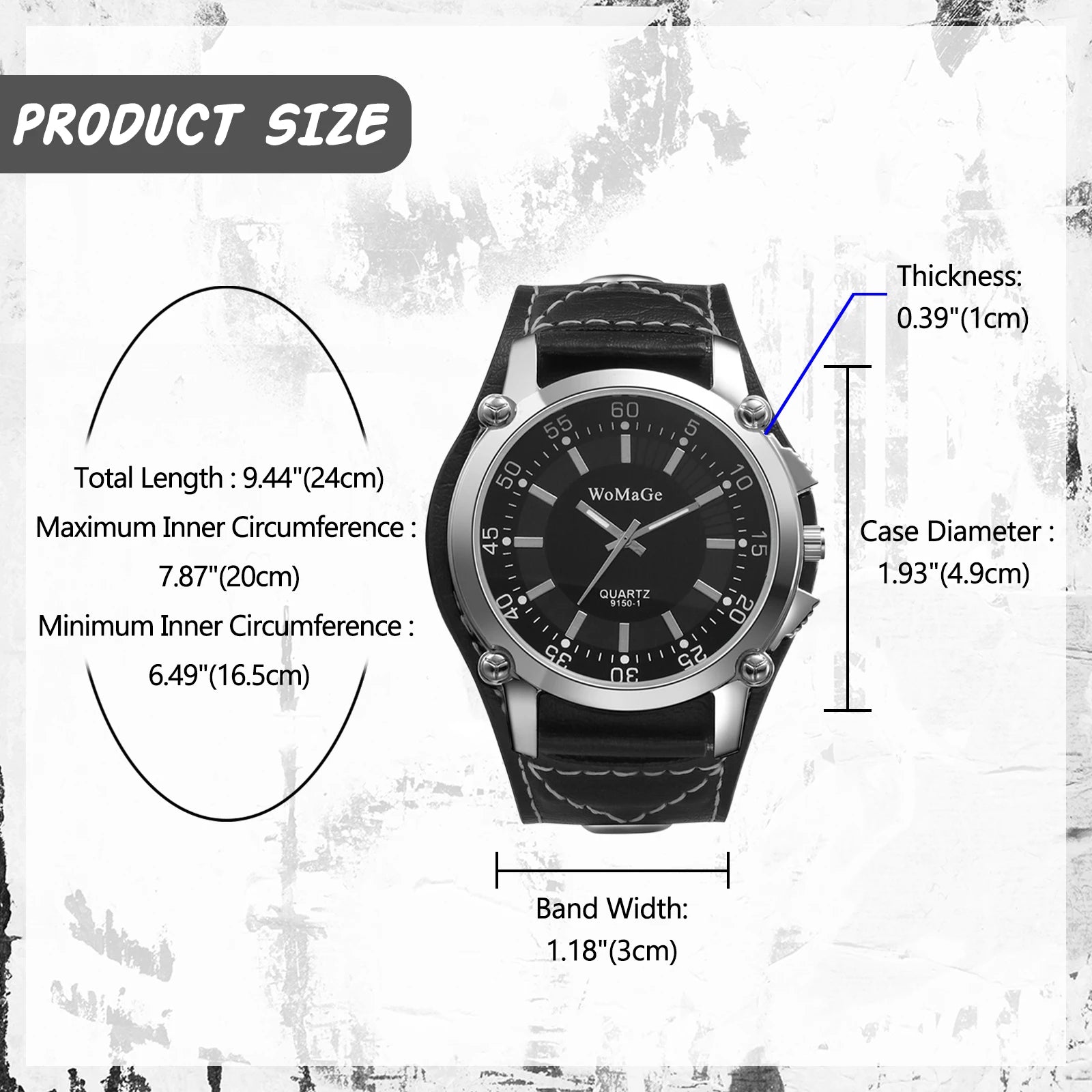 LANCARDO Punk Style Men's Watch Large Digital Dial Analog Quartz Wide Band Exaggerated Rock Motorcycle Casual Fashion Men Watch