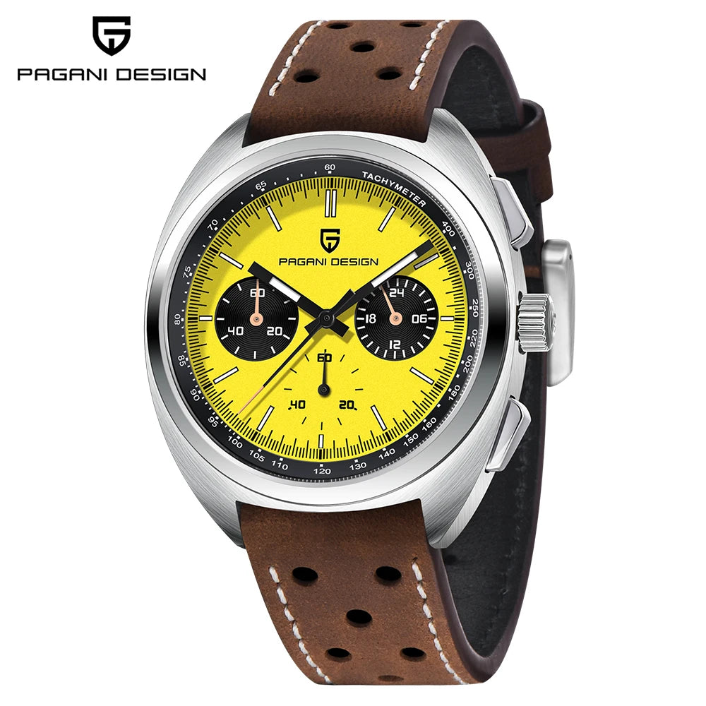 PAGANI DESIGN Men's Watch Yellow Dial Quartz Chronograph Watch Men Japan VK63 Sapphire glass Wrist Watch Men 2026 New Waterproof