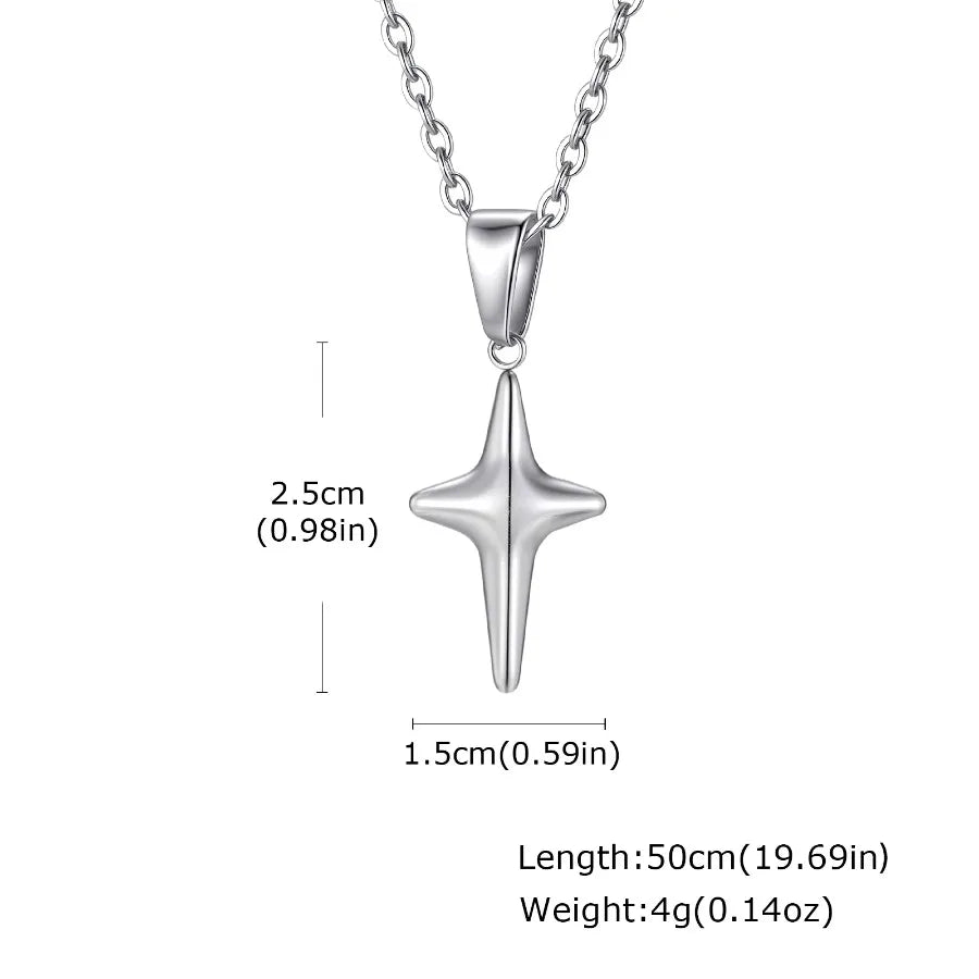 Vnox Silver Color O-Chain Stainless Steel Hollow Four Point Star Pendant Necklace for Men, Hip Hop Minimalist Necklaces Gift Ne