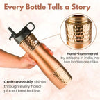 Pure Copper Water Bottle For Drinking Water with Straw and Sports Lid 33.5oz/ 950ml Ayurveda Copper Bottle for Ayurvedic Health mbzr