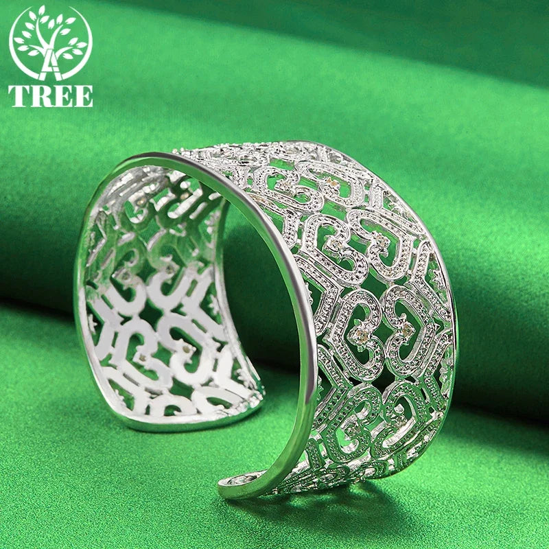 925 Sterling Silver Adjustable 28mm Heart Big Bangles Bracelet Gift Fashion Charm Jewelry For Woman Man Party Engagement Wedding mbzr