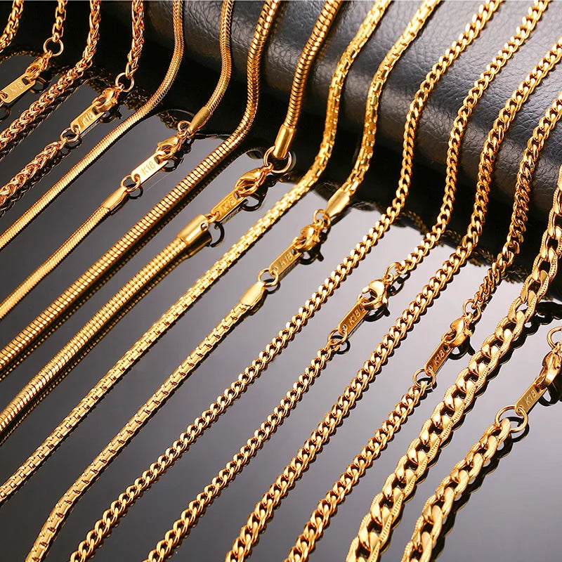 Vnox Men Women Necklace Gold Color Snake Miami Cuba Wheat Spiga Paima Link Round Box Curb Chain 24" Choker