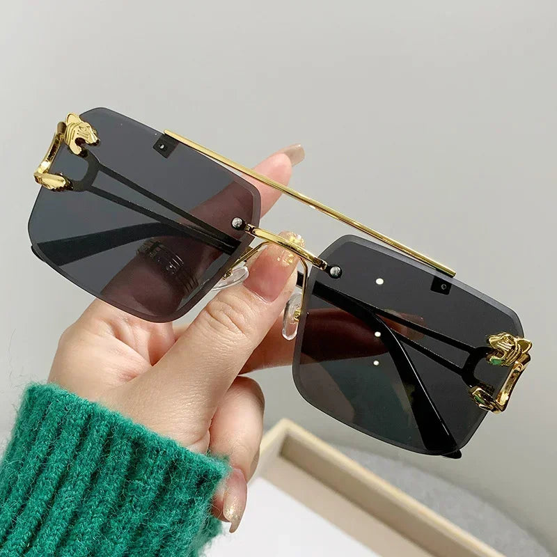 Rimless Square Sunglasses For Men And Women Brand Designer Vintage Luxury Retro Mirror Fashionable And Individualistic Sunglasses Suitable For Daily Wear Festival Gifts Dance Parties Travel And Parties Oculos De Sol