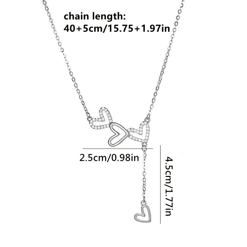 An elegant and minimalist rhinestone three-love fringed pendant necklace with a luxurious and versatile design for ladies, brides, engagement jewelry, girlfriends or Valentine's Day gifts.