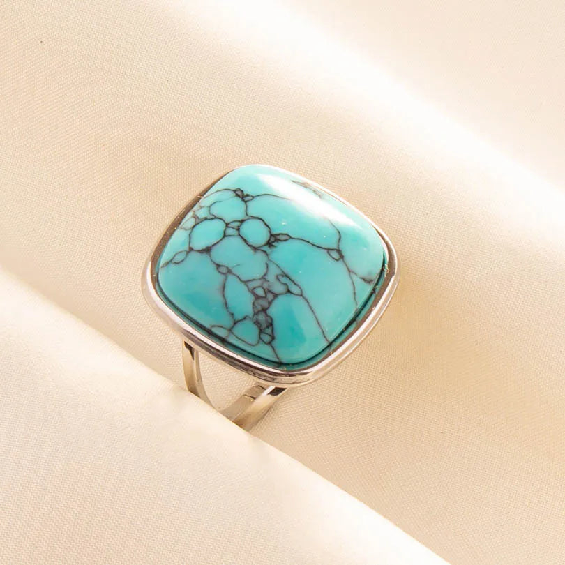 1pc Stainless Steel Boho Turquoise Open Finger Rings Trendy Adjustable Women Multi Layers Stackable