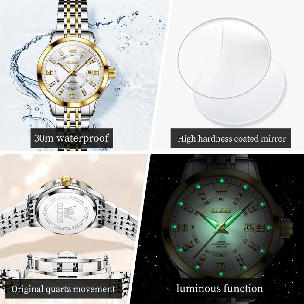 OLEVS 3620 Women Watch Luxury Brand Diamond Quartz Watch Fashion Automatic Calendar Waterproof Women Watch Bracelet Set Reloj