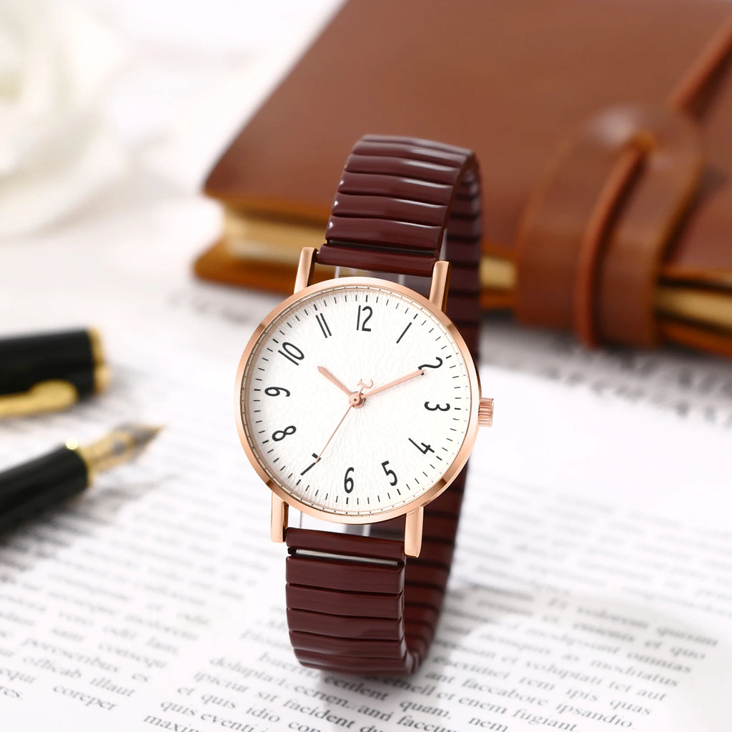 Women's Elastic Band Watch Easy Reader Large Face Arabic Numerals Analog Quartz Wristwatch Stainless Steel Stretch Bracelet Watch mbzr