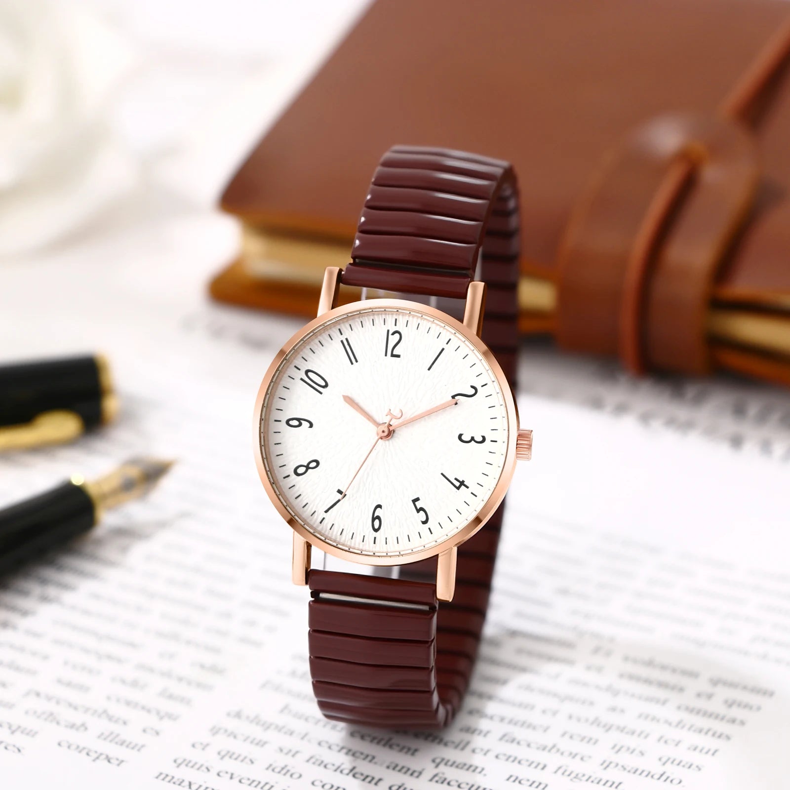 Women's Elastic Band Watch Easy Reader Large Face Arabic Numerals Analog Quartz Wristwatch Stainless Steel Stretch Bracelet Watch mbzr