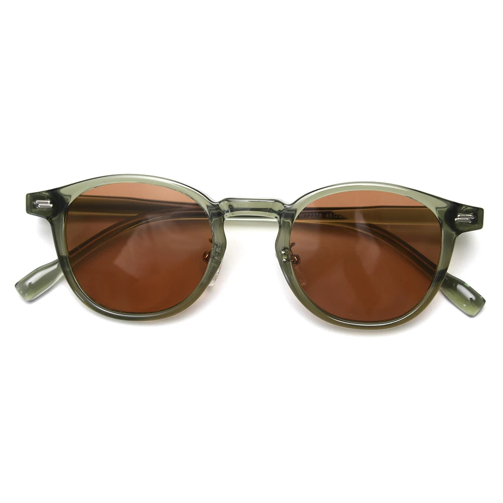 Peekaboo Unisex Polarized Sunglasses Retro Women Korean Style Ultralight Round Sun Glasses for Men TR90 Green Brown 2024 Gift