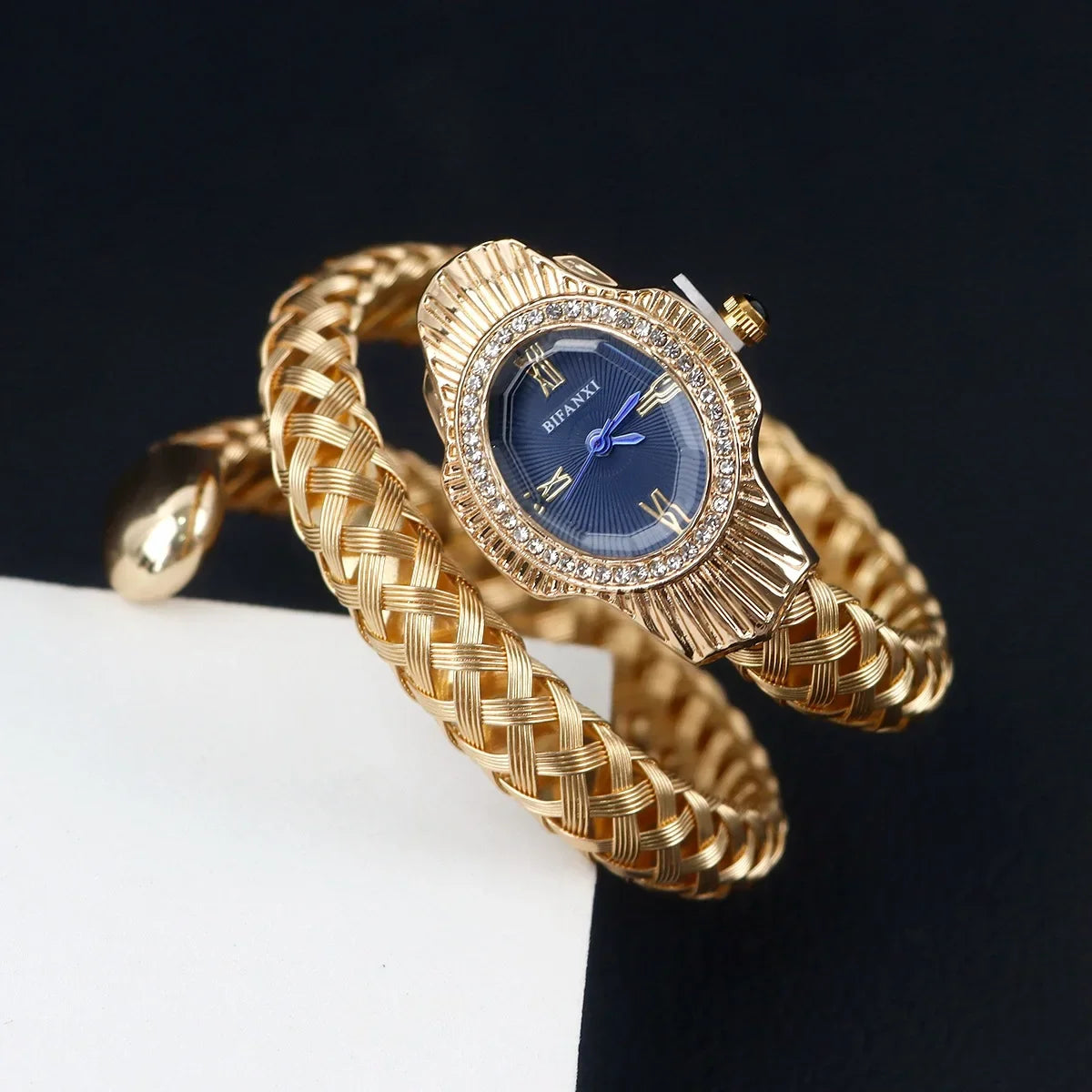Fashion Diamond BIFANXI New Quartz Watch Women Unique Snake Shape European American Bracelet Watches Wire Braided Lady Wristatch