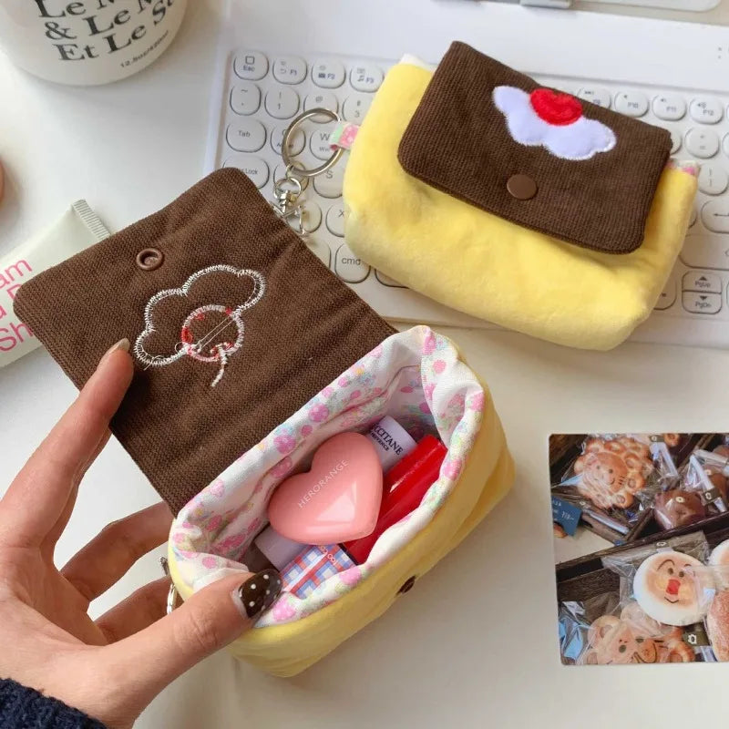 Multifunctional Small Pouch for Girls Cute Cherry Pudding Plush Coin Purse Mini Cartoon Portable Wallet for Cards Earphones Case
