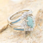3 PCS Natural Turquoise Diamond Ring Set - Western Jewelry Silver Color Rings for Women - Bohemian Joint Knuckle Finger Rings With Sparkling Natural Gemstone
