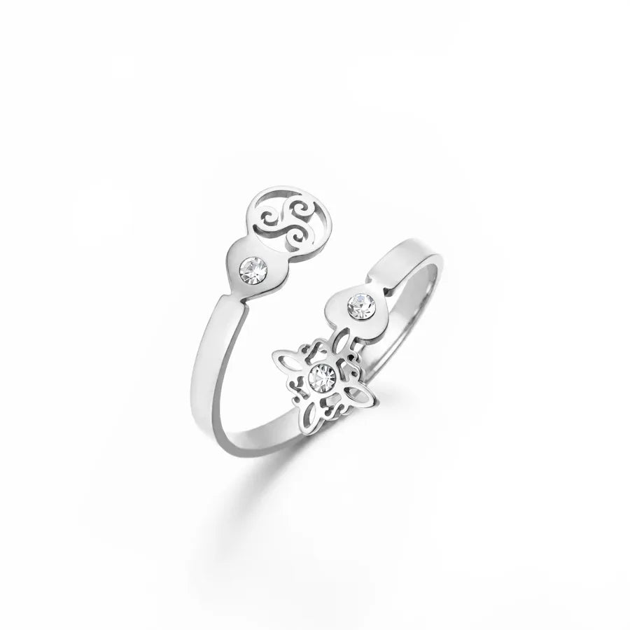 CoolTime Celtic Trinity Knot Ring For Women Zircon Stainless Steel Open Ring Sparkling Triquetra Amulet Wicca Jewelry Gift