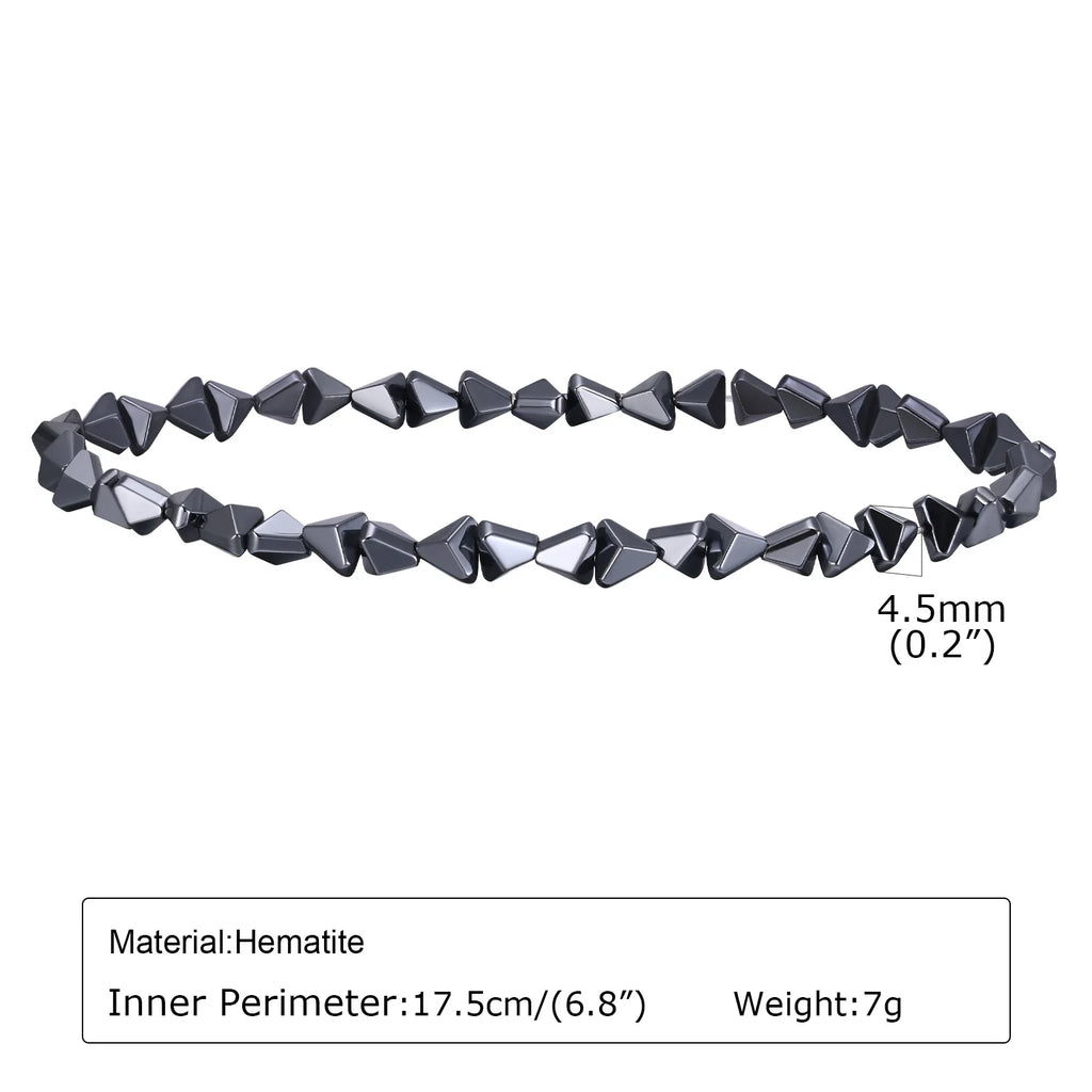 Vnox Stylish Black Triangle Beads Bracelets for Men Women Stretch Unisex Gallstone Handmade Hematite Wristband Jewelry