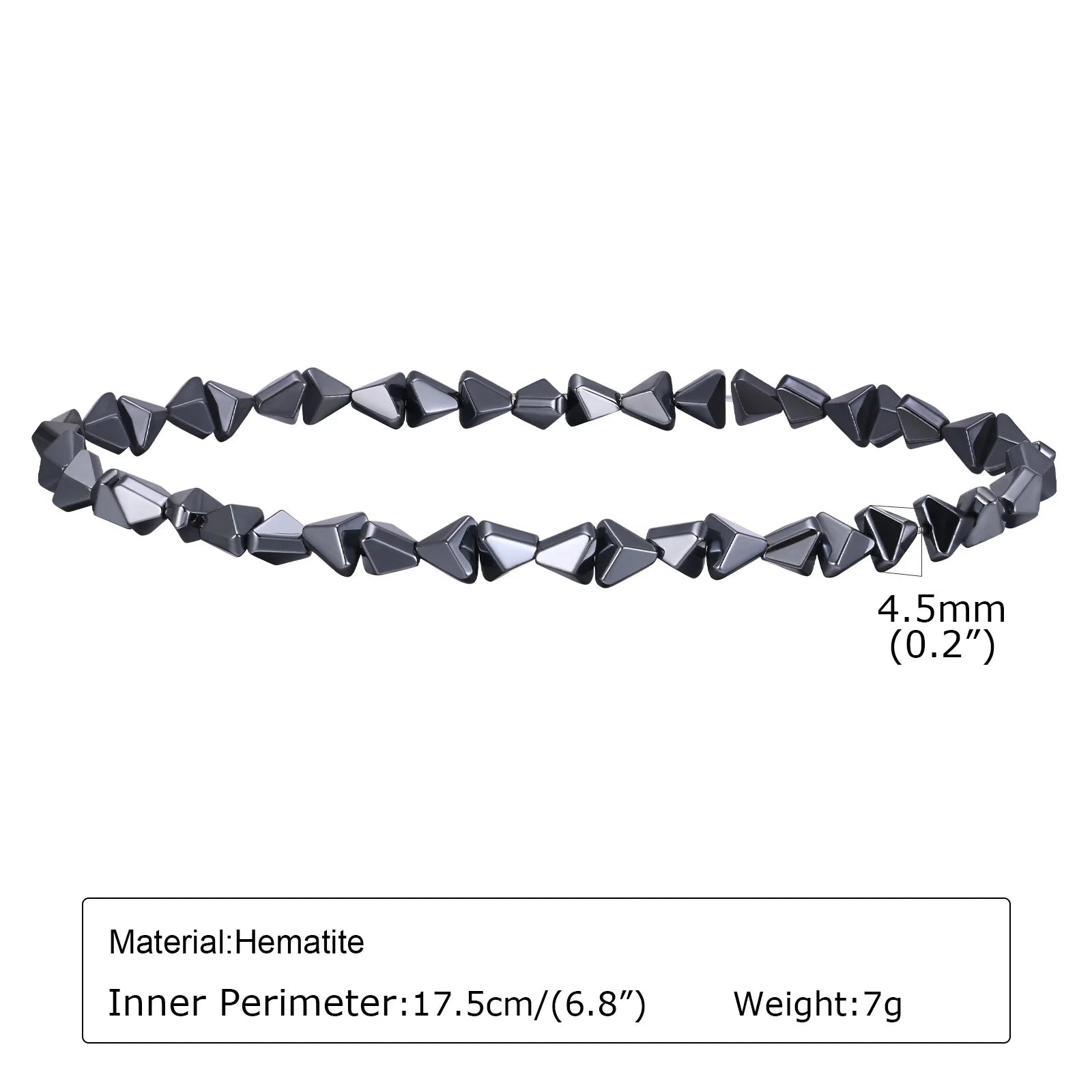 Vnox Stylish Black Triangle Beads Bracelets for Men Women Stretch Unisex Gallstone Handmade Hematite Wristband Jewelry