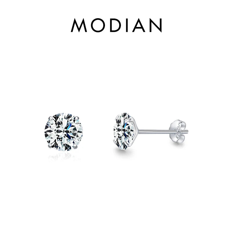Modian Sparkling Clear CZ Stud Earrings 925 Sterling Silver Round Zirconia 4MM 5MM 6MM 7MM Earrings For Women Wedding Jewelry mbzr