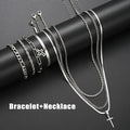 7-Piece Elegant Stainless Steel Minimalist Cross Pendant Jewelry Set for Men Chain Necklace Bracelet Jewelry for Everyday Wear