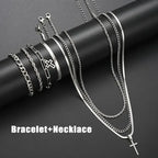 7-Piece Elegant Stainless Steel Minimalist Cross Pendant Jewelry Set for Men Chain Necklace Bracelet Jewelry for Everyday Wear
