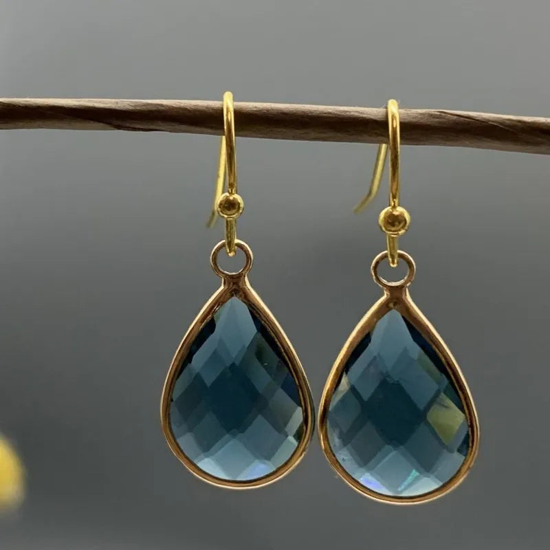 Elegant teardrop-shaped blue gem drop earrings - Bohemian jewelry, perfect for banquets