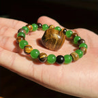 2 8mm Lucky Bracelets with 8mm Tiger Eye and Green Aventurine - Handcrafted Natural Crystal Beads to Help Relax, Attract Wealth and Relieve Anxiety - Vintage Bohemian Style