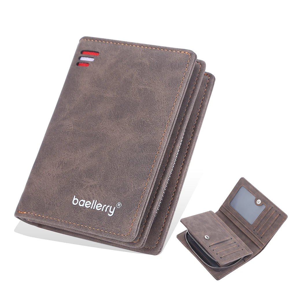 Brand Men PU Leather short Wallet With Zipper Coin Pocket Vintage Big Capacity Male Short Money Purse Card Holder New