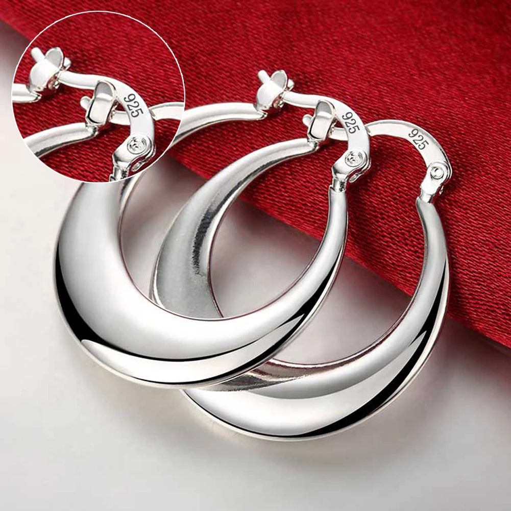 Top Quality 925 Sterling Silver Earrings Simple Round Circle Hoop Earrings For Woman Fashion Wedding Engagement Charm Jewelry mbzr