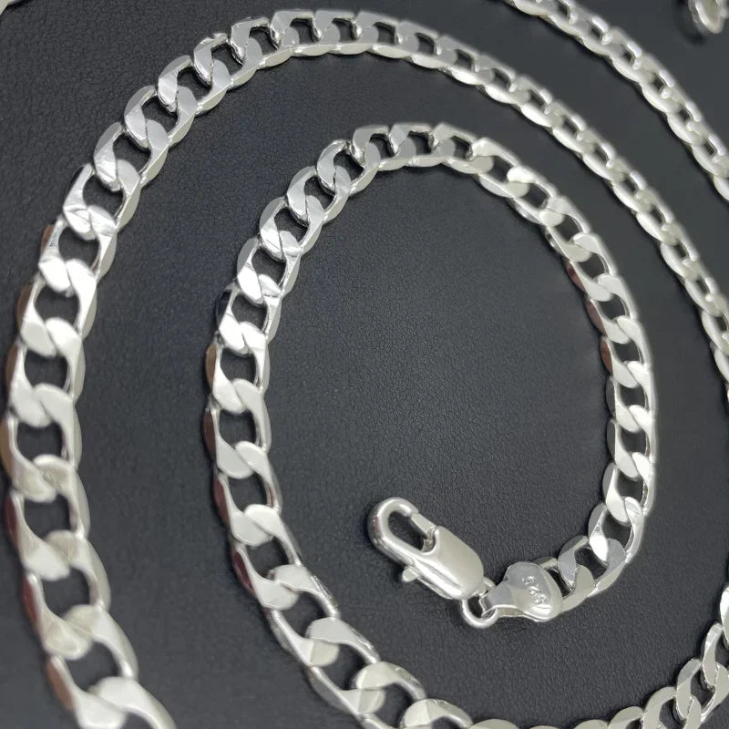 Men's 925 Sterling Silver Necklace 2/4/6/8/10/12MM 40-75cm Face Chain Necklace Lobster Clasp Men Women Engagement Jewelry Gifts mbzr