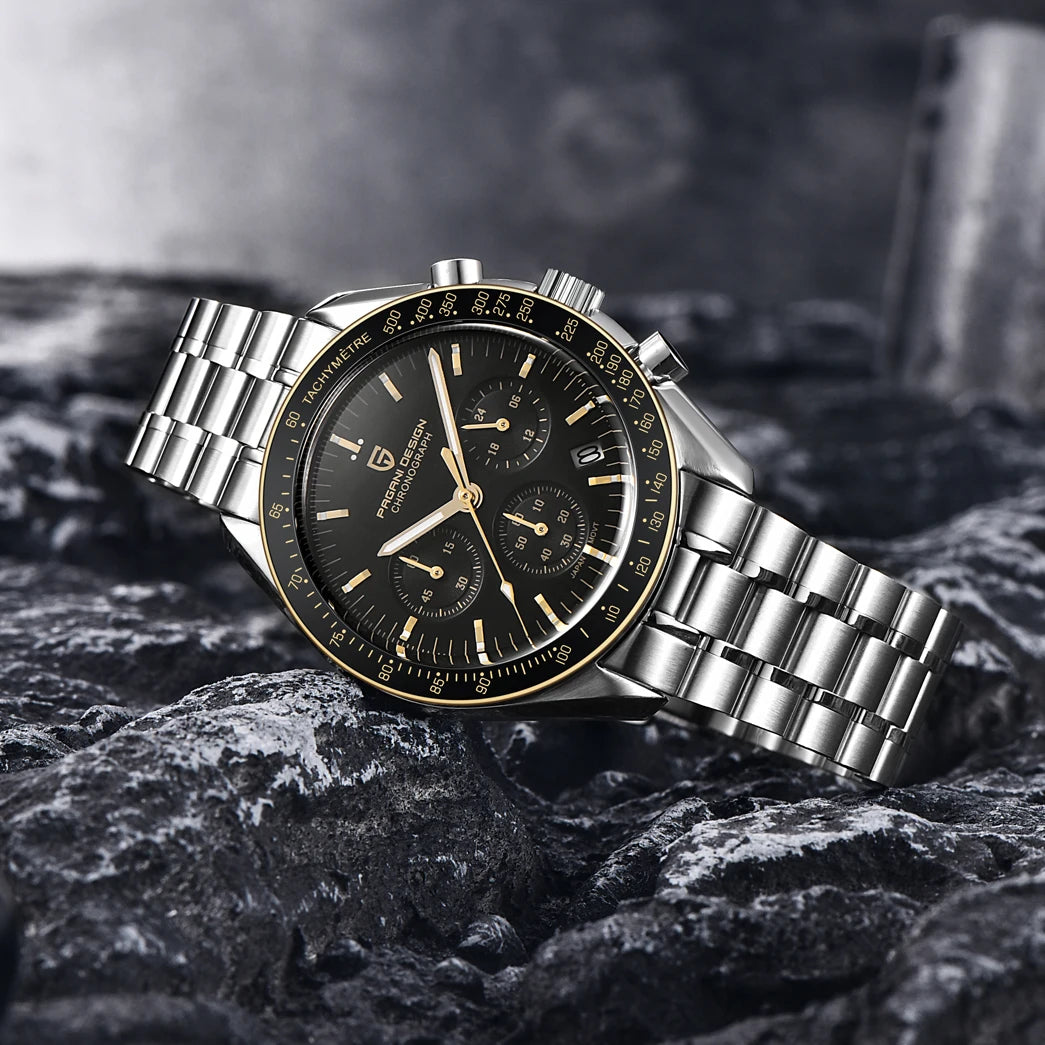 PAGANI DESIGN New Golden Watch Luxury Quartz Watches For Men Stainless steel Luminous AR Sapphire crystal Chronograph Man Gift Local Shipping