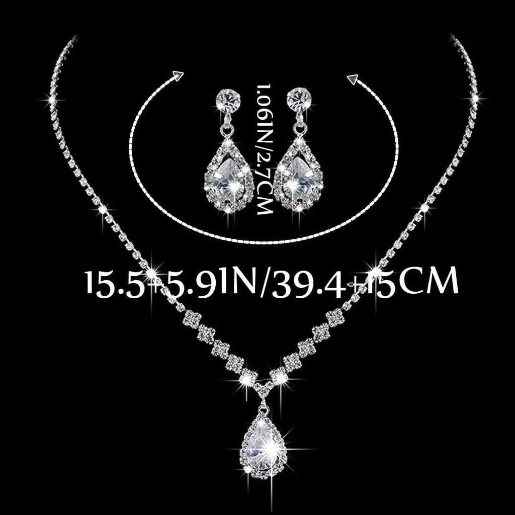 JAKAWIN Silver Rhinestone Jewelry Set Wedding Necklace Earrings for Women