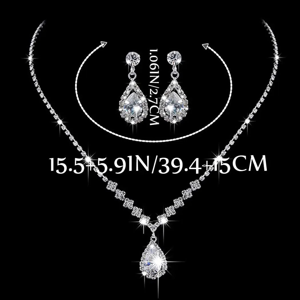 JAKAWIN Silver Rhinestone Jewelry Set Wedding Necklace Earrings for Women