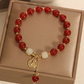 1 piece Chinese women's lucky bracelet - red lucky character auspicious beads, smooth spherical beads, elegant vintage jewelry gifts, auspicious for Mother's Day, birthday and daily wear