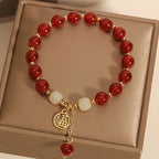 1 piece Chinese women's lucky bracelet - red lucky character auspicious beads, smooth spherical beads, elegant vintage jewelry gifts, auspicious for Mother's Day, birthday and daily wear