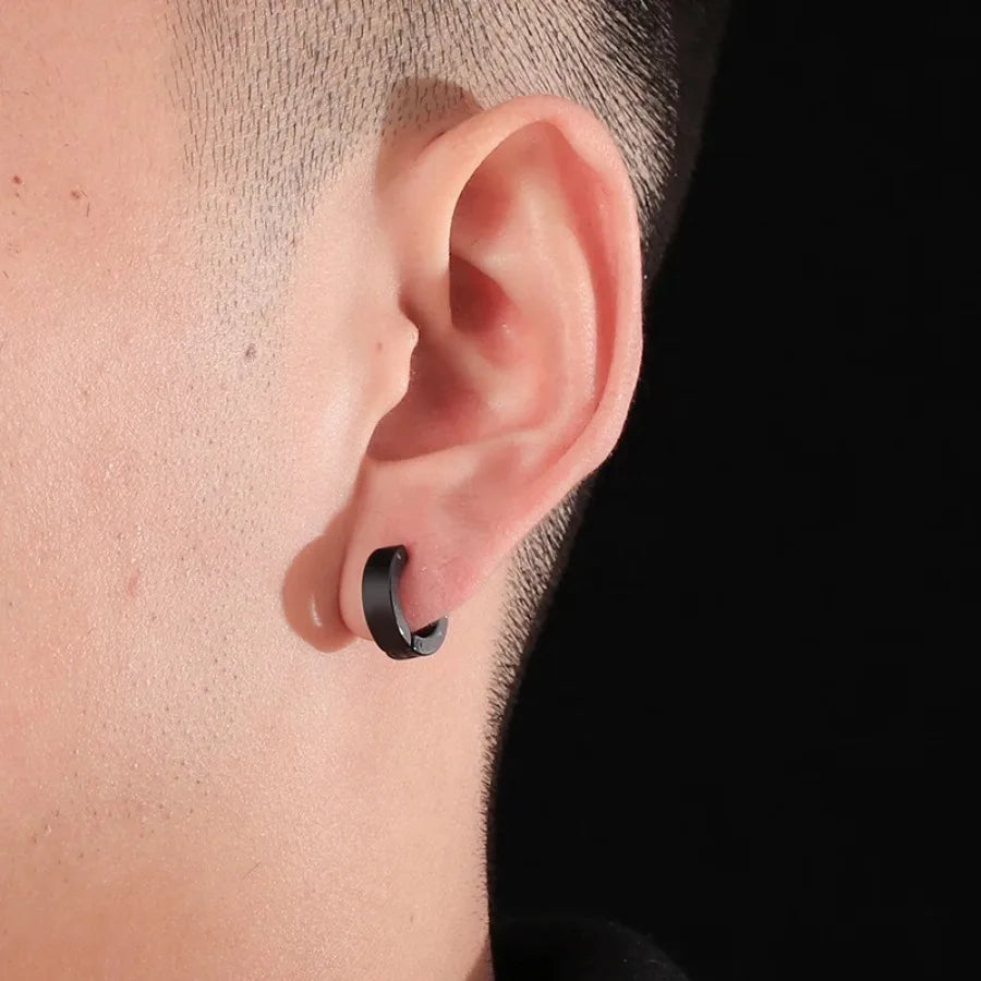 1/5 Pairs Men Women Punk Rock Stainless Steel Huggie Ear Circle Earring Piercing Push-Back Ear Buckle Gothic Fashion Jewelry