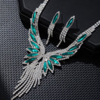 3pc Luxury Green CZ Wing Tassel Necklace Earrings Set for Women Silver Color Crystal Bridal Jewelry Set Wedding Party Prom Gift