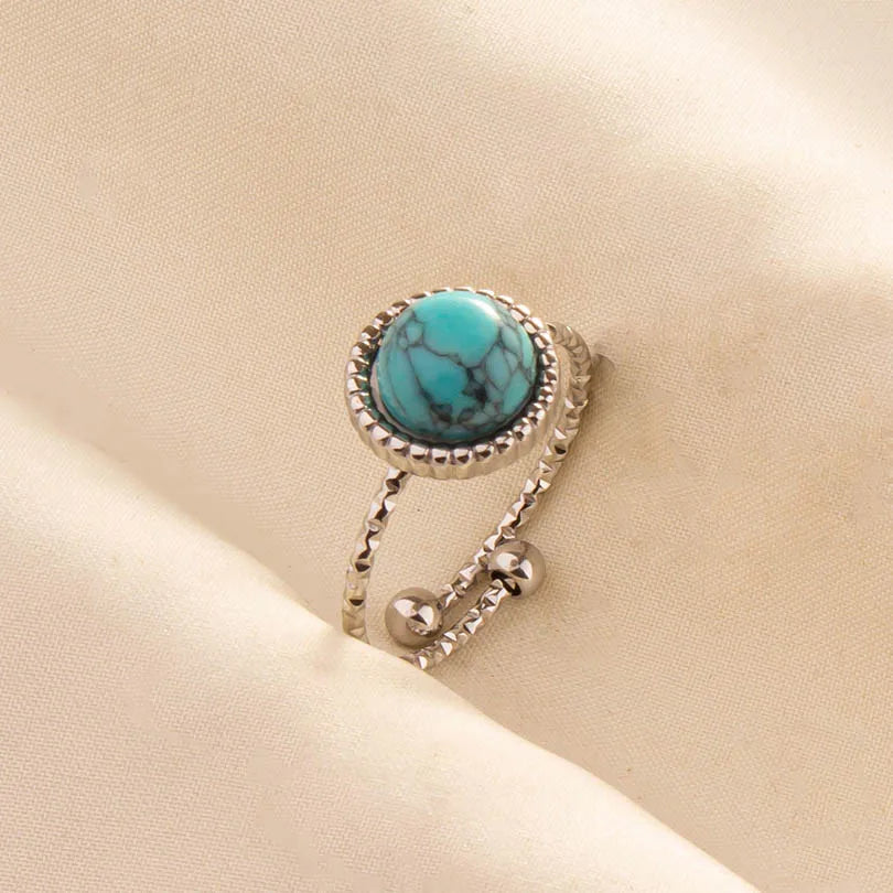 1pc Stainless Steel Boho Turquoise Open Finger Rings Trendy Adjustable Women Multi Layers Stackable
