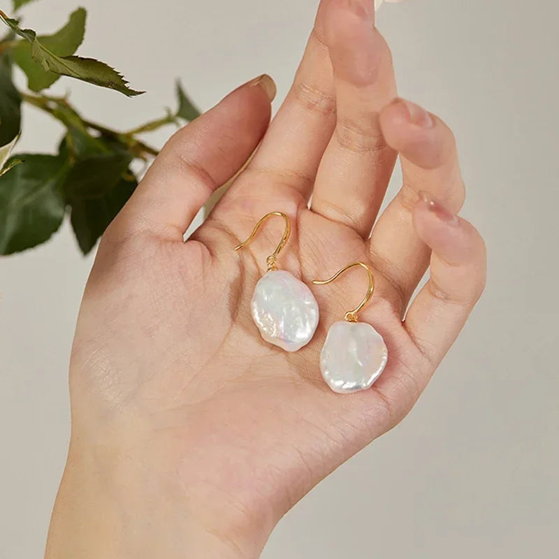 925 Sterling Silver Drop Earrings Baroque Shape 100% Freshwater Pearl Earrings for Women 2025 New Arrivals