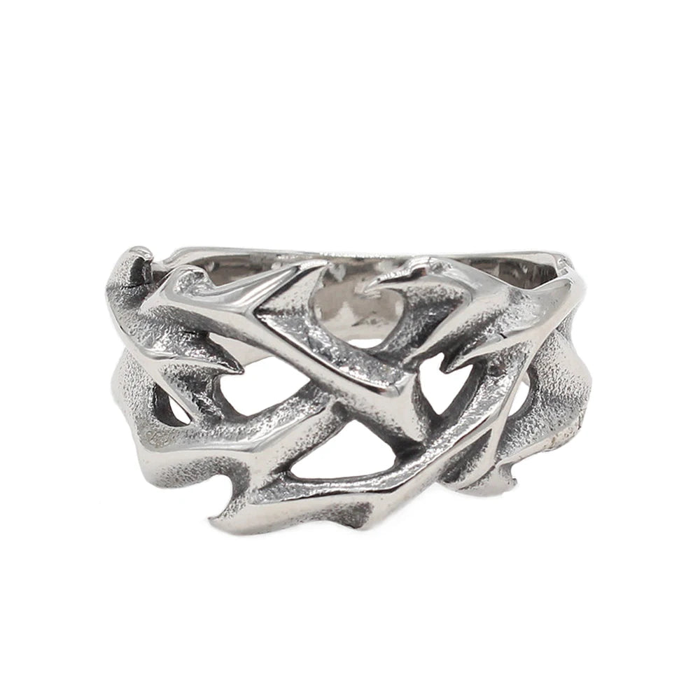 Fashion Vintage Hollow Out Design Crown of Thorns Rings for Men Women Stainless Steel Punk Biker Wedding Party Gifts Wholesale