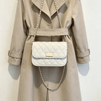 Quilted PU Leather Crossbody Bag with Gold Clasp & Chain Strap
