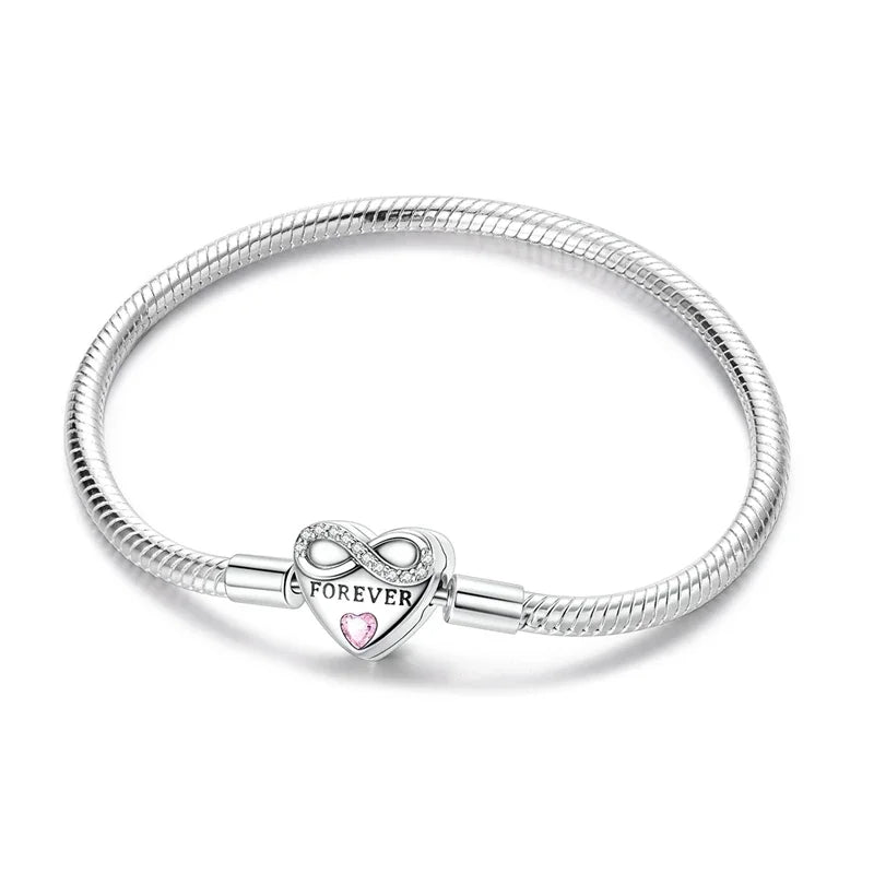 Silver 925 Bracelet Original Bracelets Colorful Zircon Heart Flower Cat Snake Chain For DIY Charms 17-20CM Luxury Jewelry Gifts mbzr