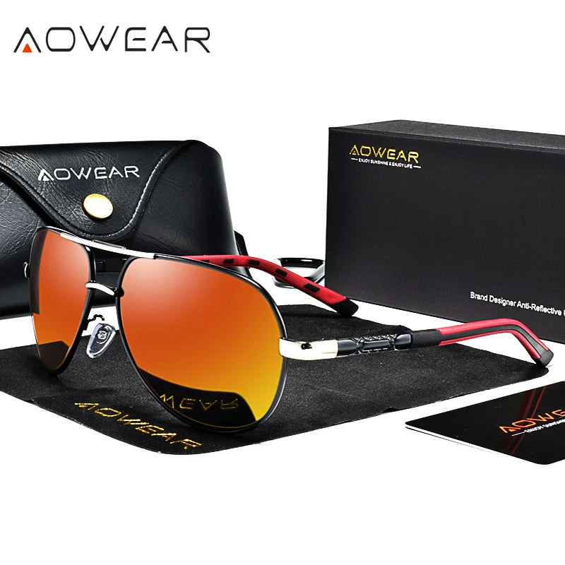 AOWEAR Aviation Mirror Polarized Sunglasses Brand Designer Retro Eyewear