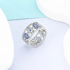 MULA Wedding Band Rings for Women Man 925 Sterling Silver Evil Eye Hand Celtic Knot Four-Leaf Clover Ring Stackable Jewelry Gift