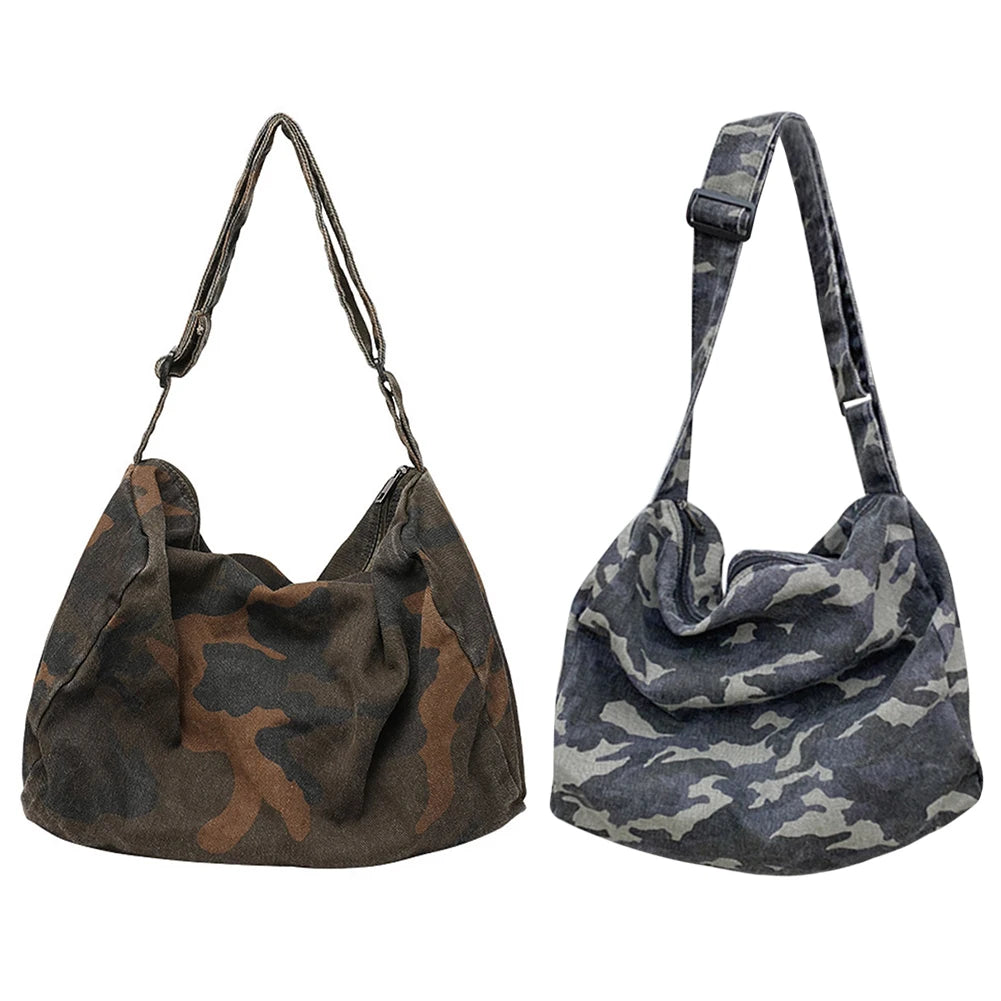 Casual Retro Shoulder Handbag Camouflage Canvas Tote Handbag Large Capacity