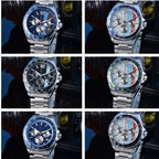 Men Racing Sport Quartz Chronograph Watch Stainless Steel Metal Bracelet 3 Sub-Dials Multicolor Dial Optional Tachymeter Bezel Date Calendar Luminous Waterproof Large Dial Business Casual Male Wrist Clock