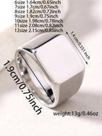 Punk Style Stainless Steel Ring for Men, Unique Square Smooth Finish Titanium Ring, Bold Fashion Statement Jewelry, Stackable Rings, Stacking Rings, Square Shaped Ring, Stackable Finger Rings, Metal Rings