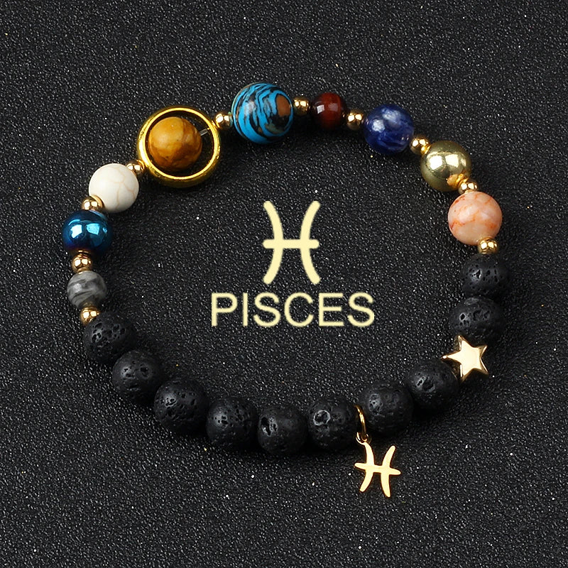 Universe Galaxy Eight Planets 12 Constellation Bracelets for Women Natural Stone Solar System Bracelets Libra Virgo Leo Jewelry