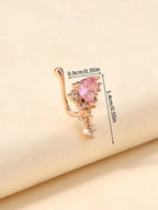 Rose Gold Tone Heart Crystal Nose Cuff For Women, Non-Piercing Rhinestone Jewelry Accessory For Valentine’s Day