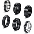 6 Pcs 6/8 MM Black Spinner Rings for Men Women Stainless Steel Fidget Ring Anxiety Stress Relieving Cool Chain Fashion Ring Set Wedding Promise Band Rings Size 7-13