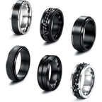 6 Pcs 6/8 MM Black Spinner Rings for Men Women Stainless Steel Fidget Ring Anxiety Stress Relieving Cool Chain Fashion Ring Set Wedding Promise Band Rings Size 7-13
